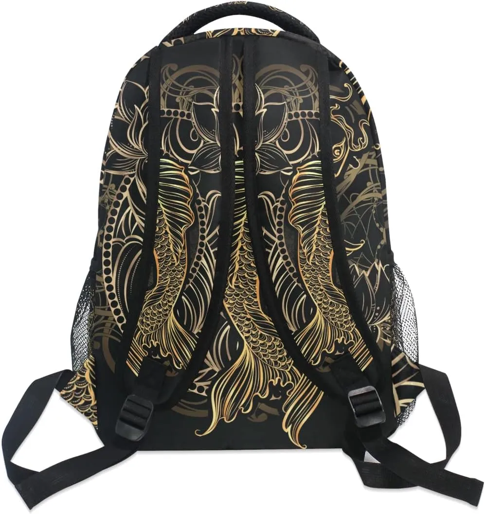Asian Spiritual Gold Koi School Backpack Bookbag for Boys Girls Teens Casual Travel Bag Computer Laptop Daypack