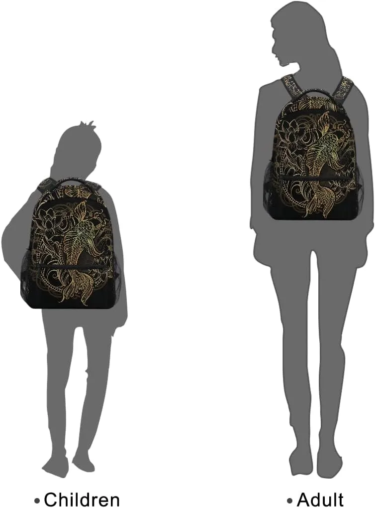 Asian Spiritual Gold Koi School Backpack Bookbag for Boys Girls Teens Casual Travel Bag Computer Laptop Daypack
