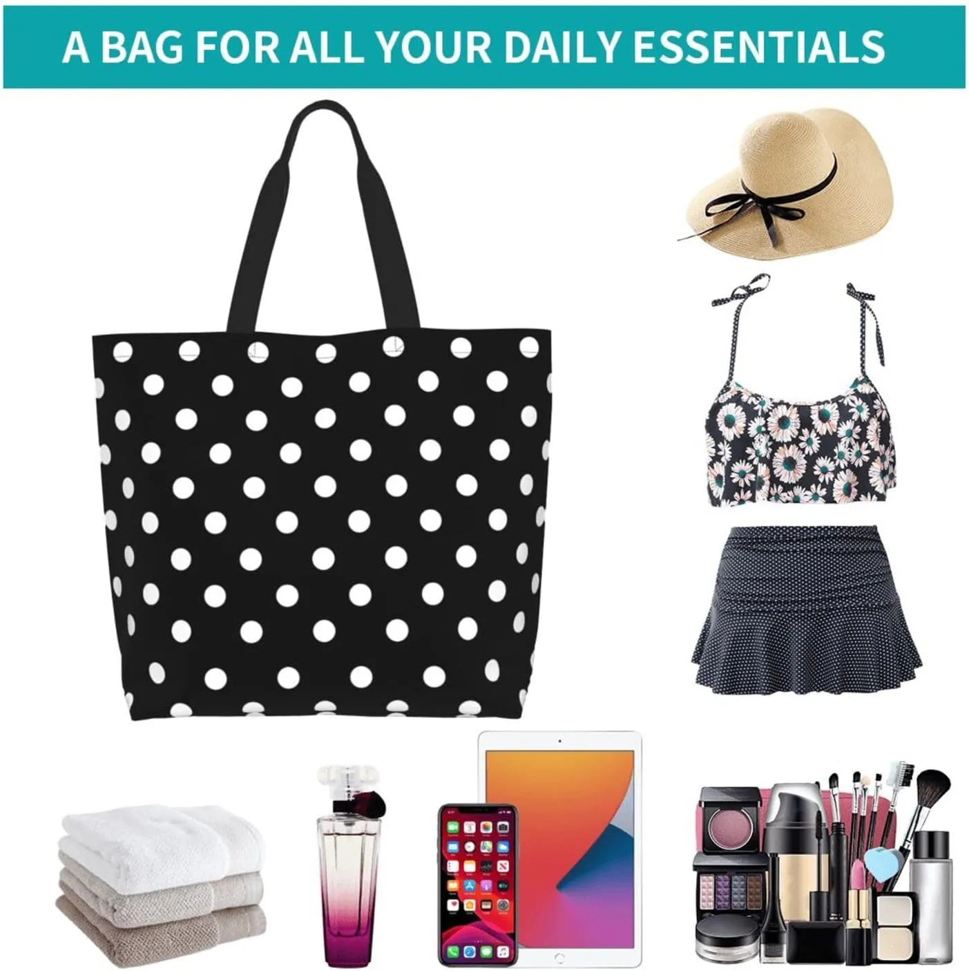 ASYG Red and White Polka Dot Tote Bag Lightweight Handbags Travel Shoulder Bag for Hiking,Yoga, Gym,Shopping Travel Beach