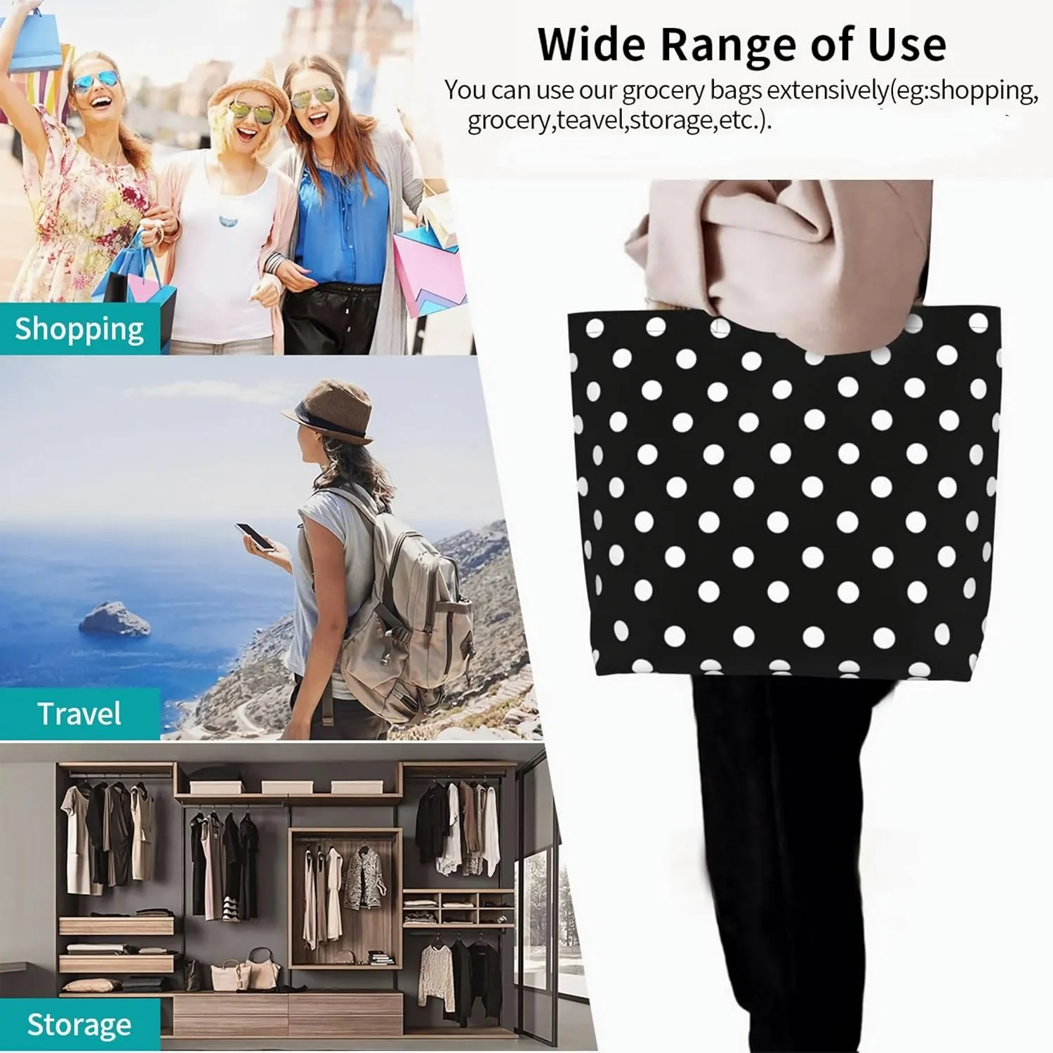 ASYG Red and White Polka Dot Tote Bag Lightweight Handbags Travel Shoulder Bag for Hiking,Yoga, Gym,Shopping Travel Beach