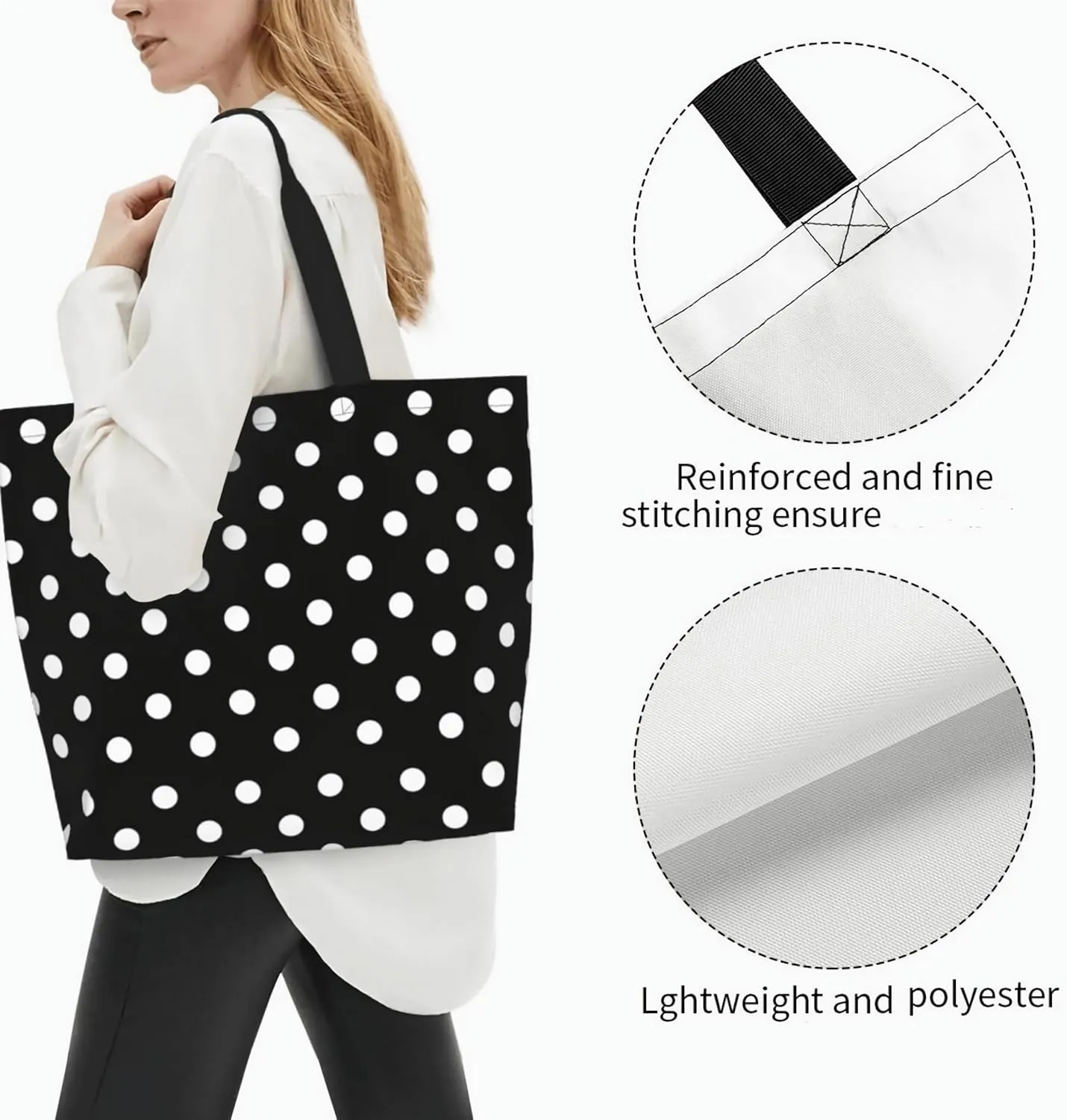 ASYG Red and White Polka Dot Tote Bag Lightweight Handbags Travel Shoulder Bag for Hiking,Yoga, Gym,Shopping Travel Beach