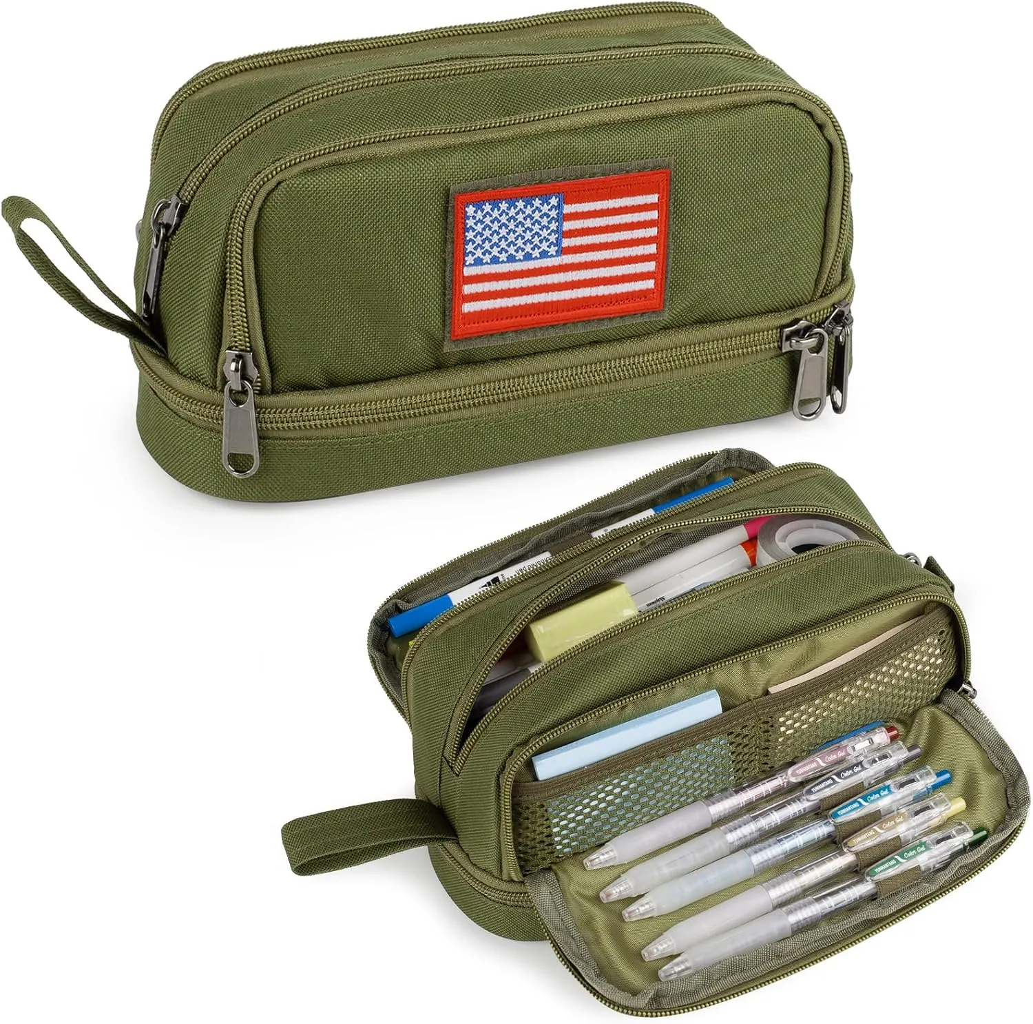 ATRIPACK Tactical 4 Compartments Pencil Case for Boys,Big Canvas Pen Pouch Bag, Large Capacity Pen Box, Tool Bag for Middle School College Office Organizer for Kids Men Women Adult Teens