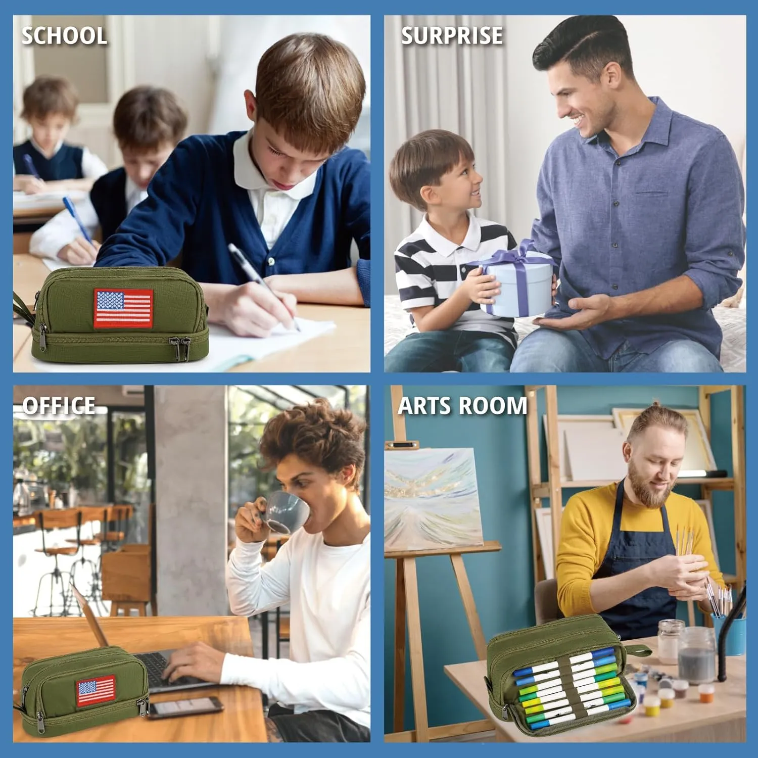 ATRIPACK Tactical 4 Compartments Pencil Case for Boys,Big Canvas Pen Pouch Bag, Large Capacity Pen Box, Tool Bag for Middle School College Office Organizer for Kids Men Women Adult Teens