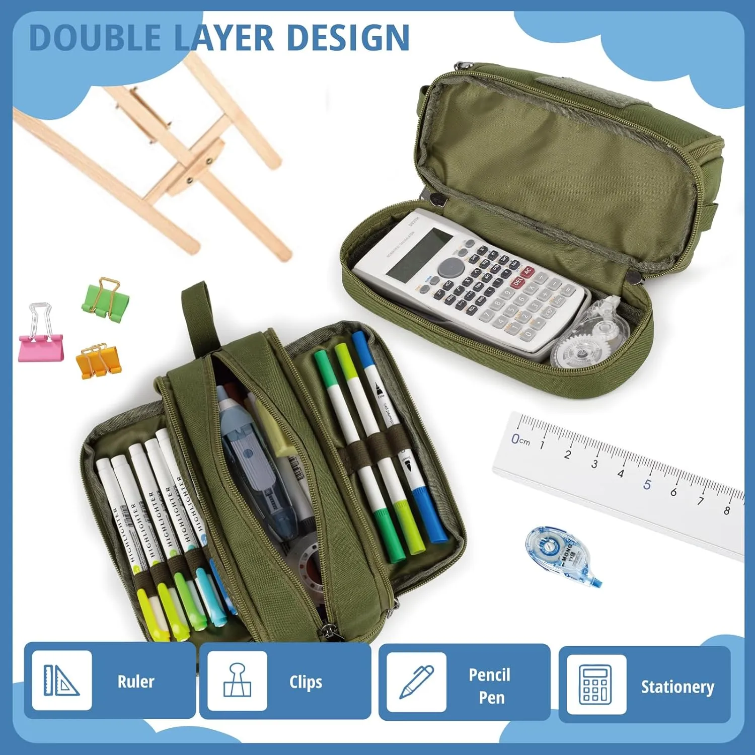 ATRIPACK Tactical 4 Compartments Pencil Case for Boys,Big Canvas Pen Pouch Bag, Large Capacity Pen Box, Tool Bag for Middle School College Office Organizer for Kids Men Women Adult Teens