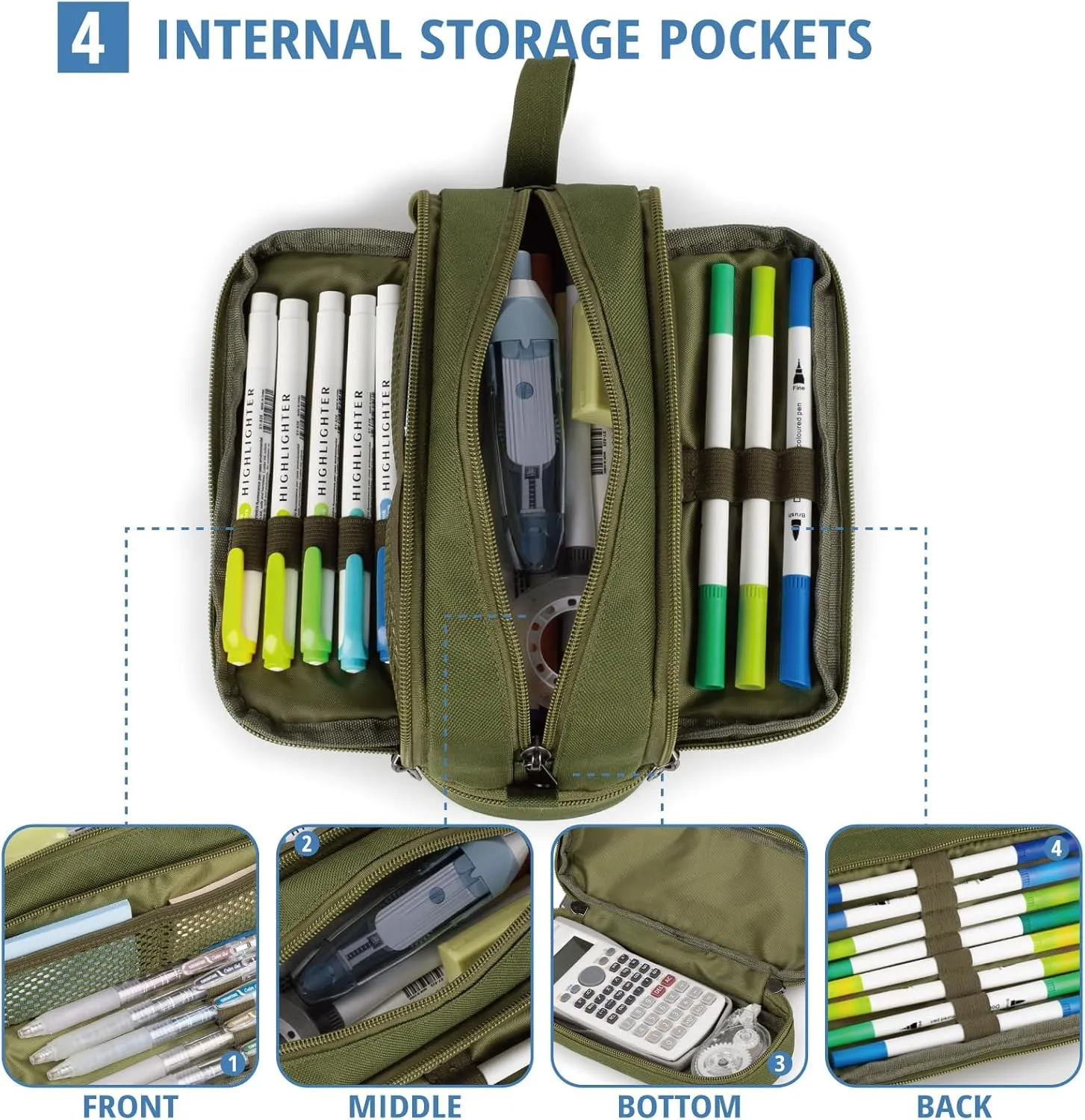 ATRIPACK Tactical 4 Compartments Pencil Case for Boys,Big Canvas Pen Pouch Bag, Large Capacity Pen Box, Tool Bag for Middle School College Office Organizer for Kids Men Women Adult Teens