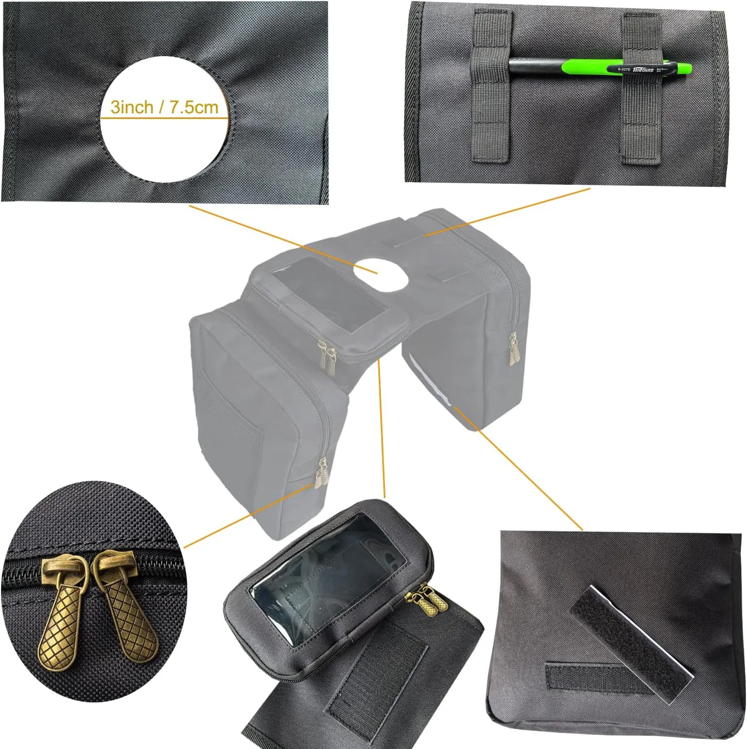 ATV Tank Bag Saddle Bag Waterproof Motorcycle Bag Compatible with Snowmobile Sportsman Scrambler FourTrax Grizzly UTV Hanging Storage Bag Black