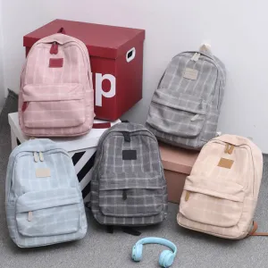 Autumn Plaid Canvas Female Junior College Backpacks