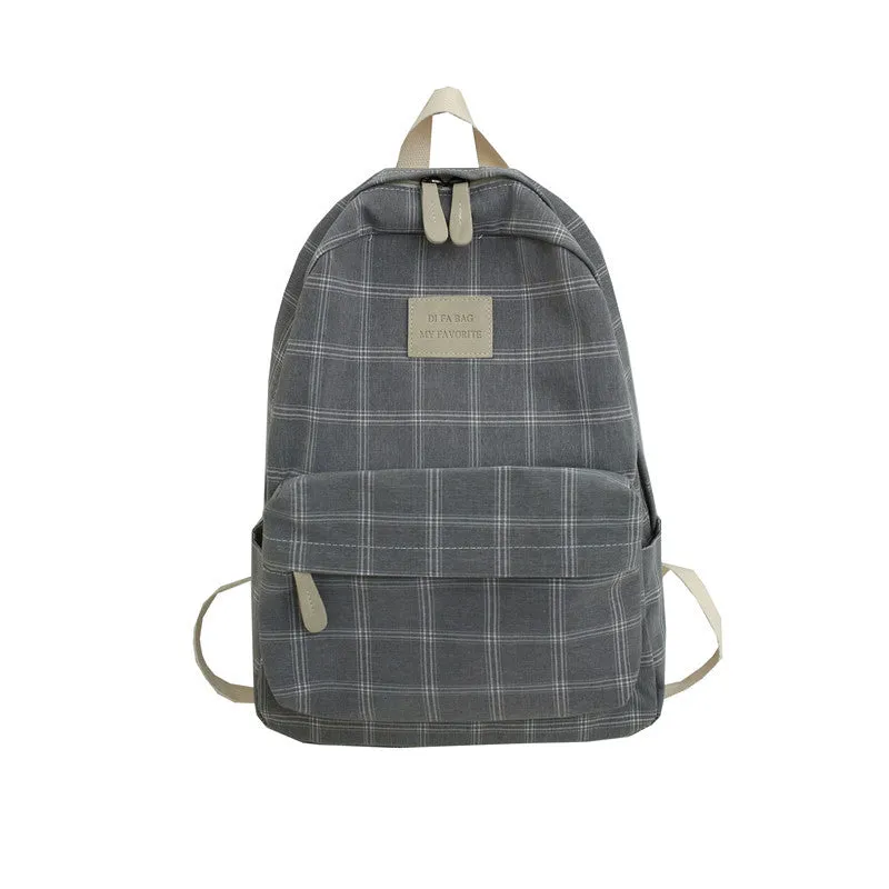 Autumn Plaid Canvas Female Junior College Backpacks