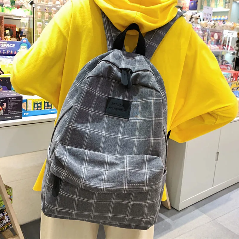 Autumn Plaid Canvas Female Junior College Backpacks