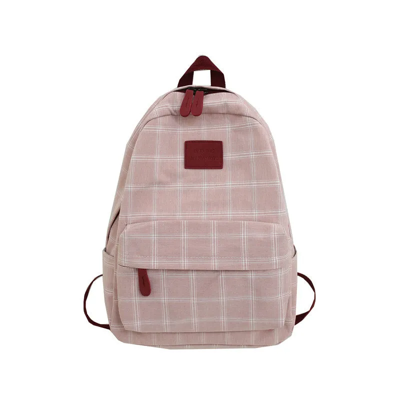 Autumn Plaid Canvas Female Junior College Backpacks