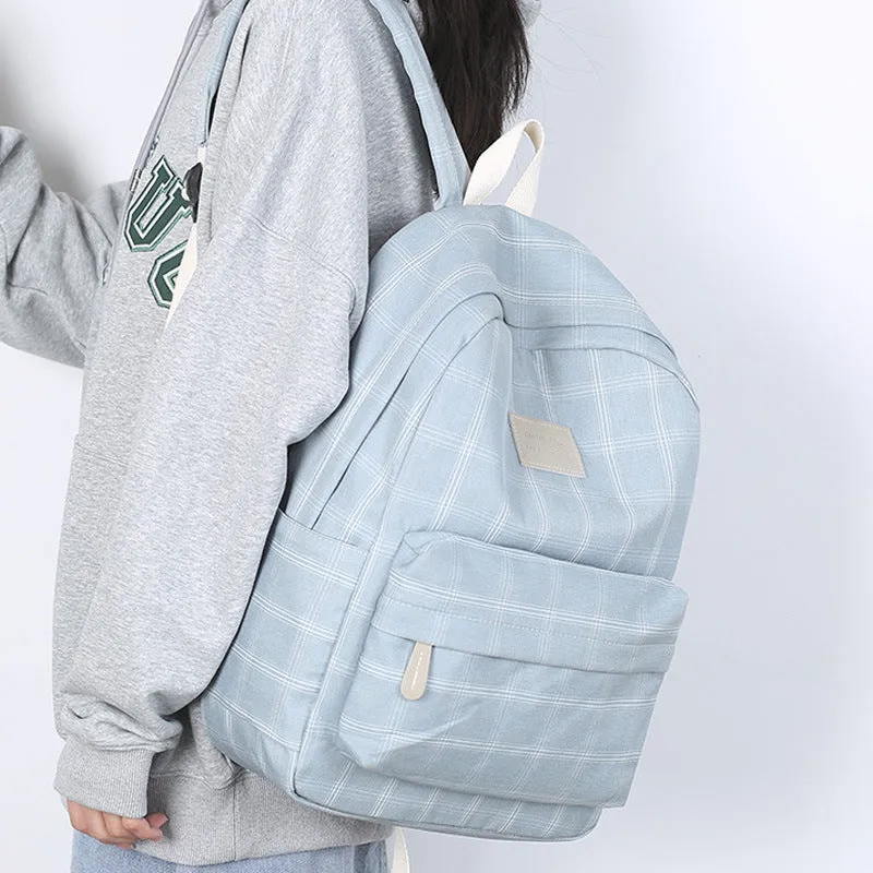 Autumn Plaid Canvas Female Junior College Backpacks