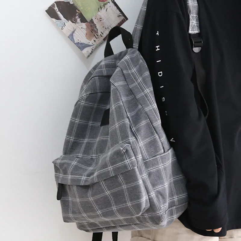Autumn Plaid Canvas Female Junior College Backpacks