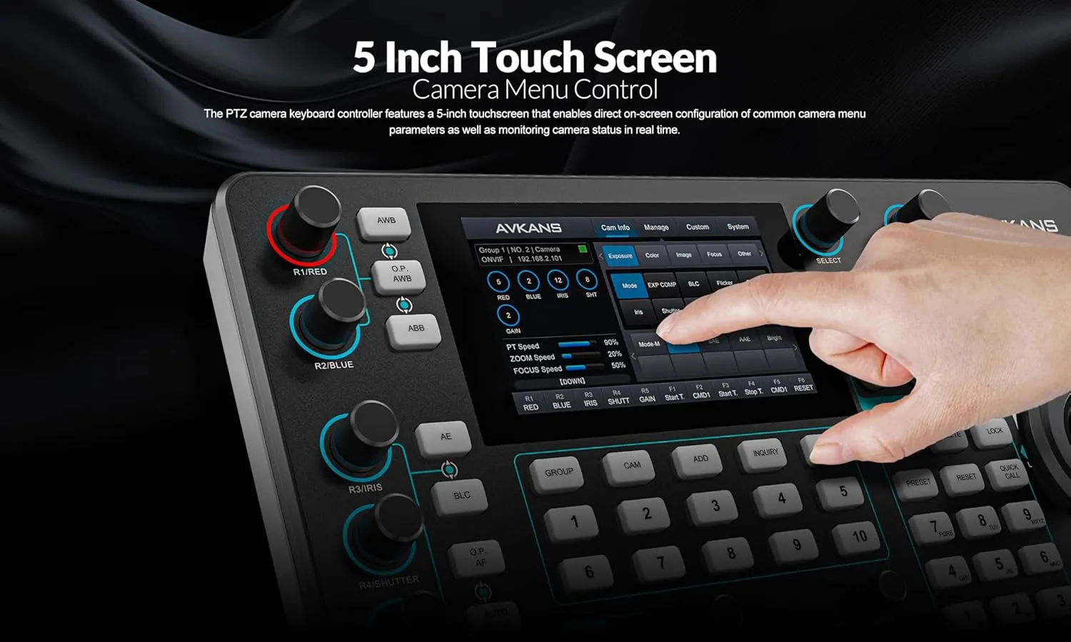 AVKANS Pro PTZ Camera Joystick Controller with 5-inch Touch Preview LCD, IP NDI Camera Controller Keyboard with 4D Joystick for Worship Church Live Streaming Video Production, PoE Enable (5 inch Touch Screen)