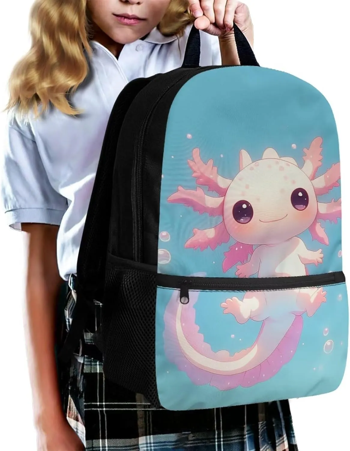 Axolotl Backpack for School Boys Elementary Bookbag Back Pack Rucksack for Kindergarten Preschool Students Daypack Light Weight Laptop Bags Student Schoolbag