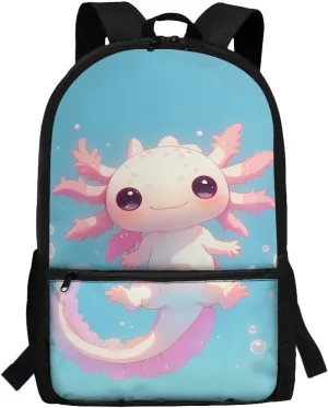 Axolotl Backpack for School Boys Elementary Bookbag Back Pack Rucksack for Kindergarten Preschool Students Daypack Light Weight Laptop Bags Student Schoolbag