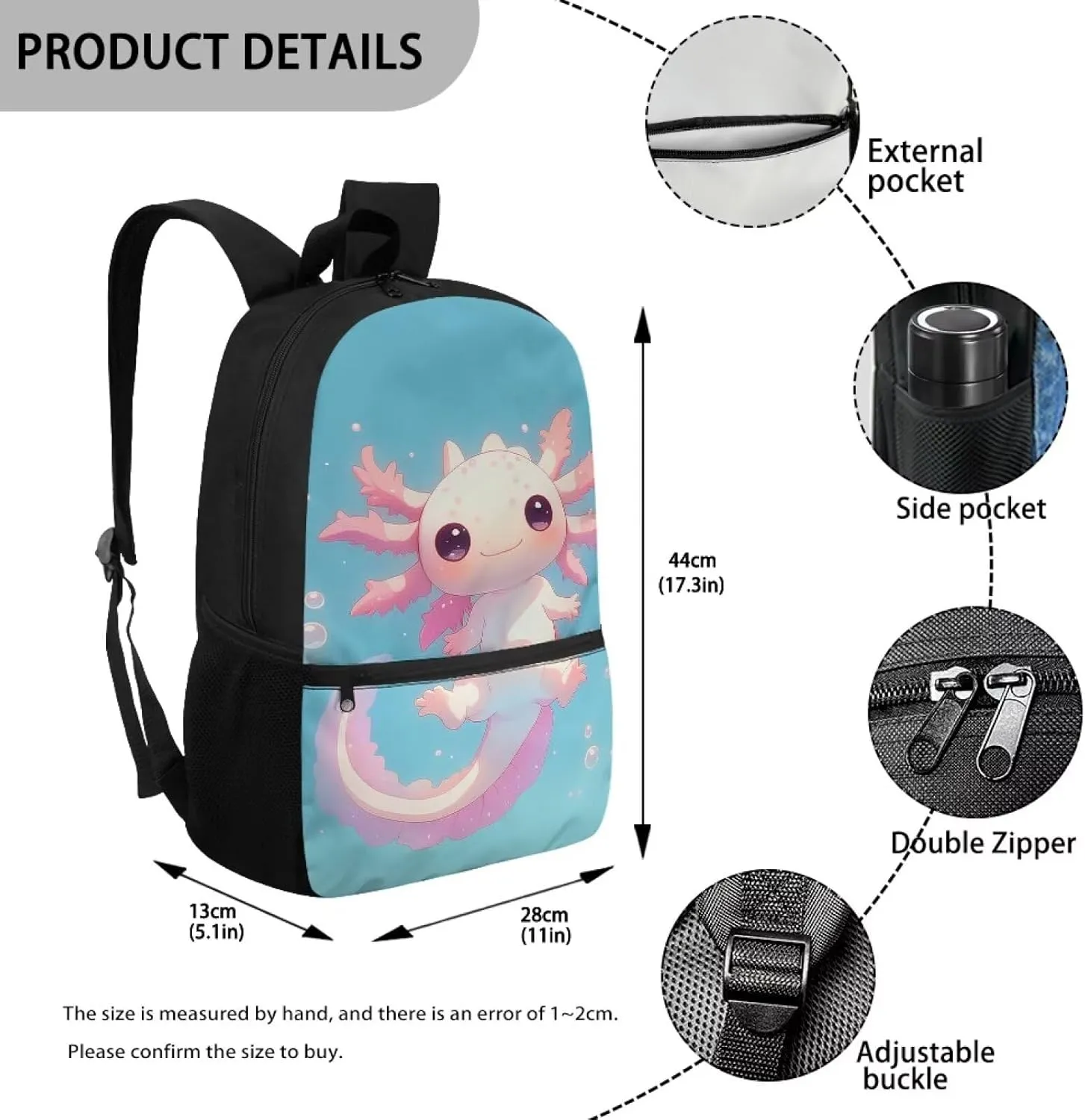 Axolotl Backpack for School Boys Elementary Bookbag Back Pack Rucksack for Kindergarten Preschool Students Daypack Light Weight Laptop Bags Student Schoolbag