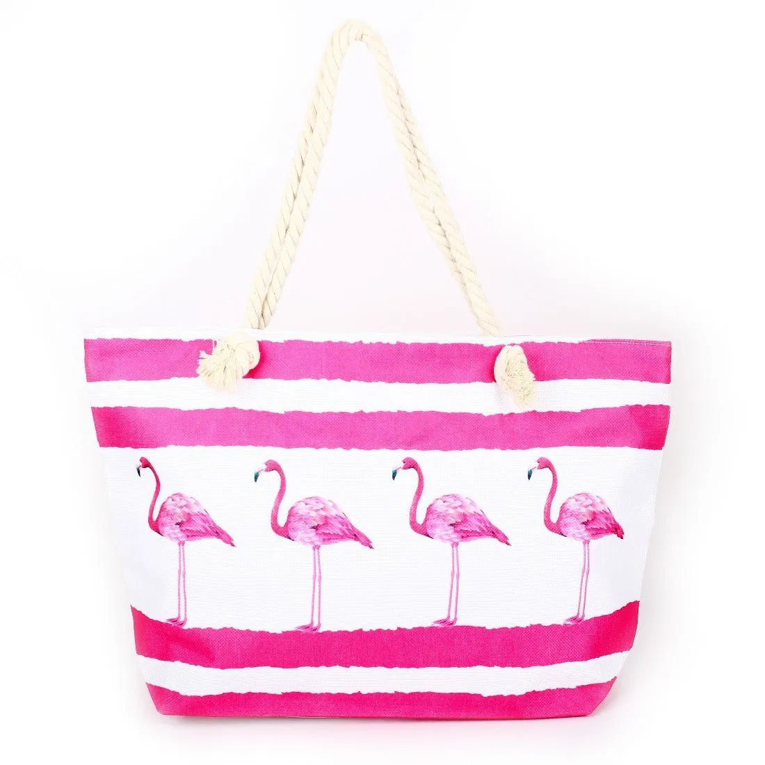 B809 Flamingos Printed Large Beach Tote Bag