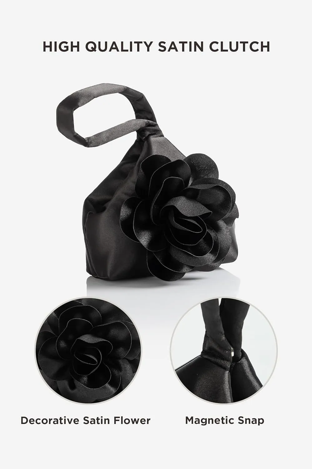 BABEYOND Clutch Purses for Women - Evening Bags Flower Satin Handbag Classy Wristlet Purse for Party Daily Wedding