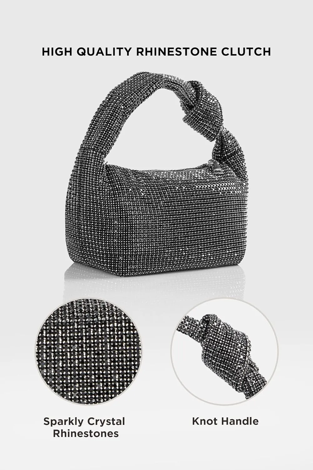 BABEYOND Rhinestone Purse for Women - Sparkly Evening Bags Glitter Rhinestone Knot Portable Handbag for Party Wedding Prom