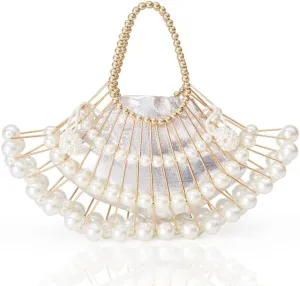 BABEYOND Women Pearl Clutch - Bucket Beaded Bridal Evening Party Wedding Reticulated Bag With Inner Bag