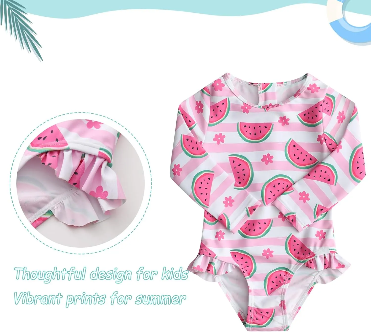 Baby and Toddler Girls One Piece Rash Guard Swimsuits for Girls Long Sleeve Swim Shirts with Sun Protection