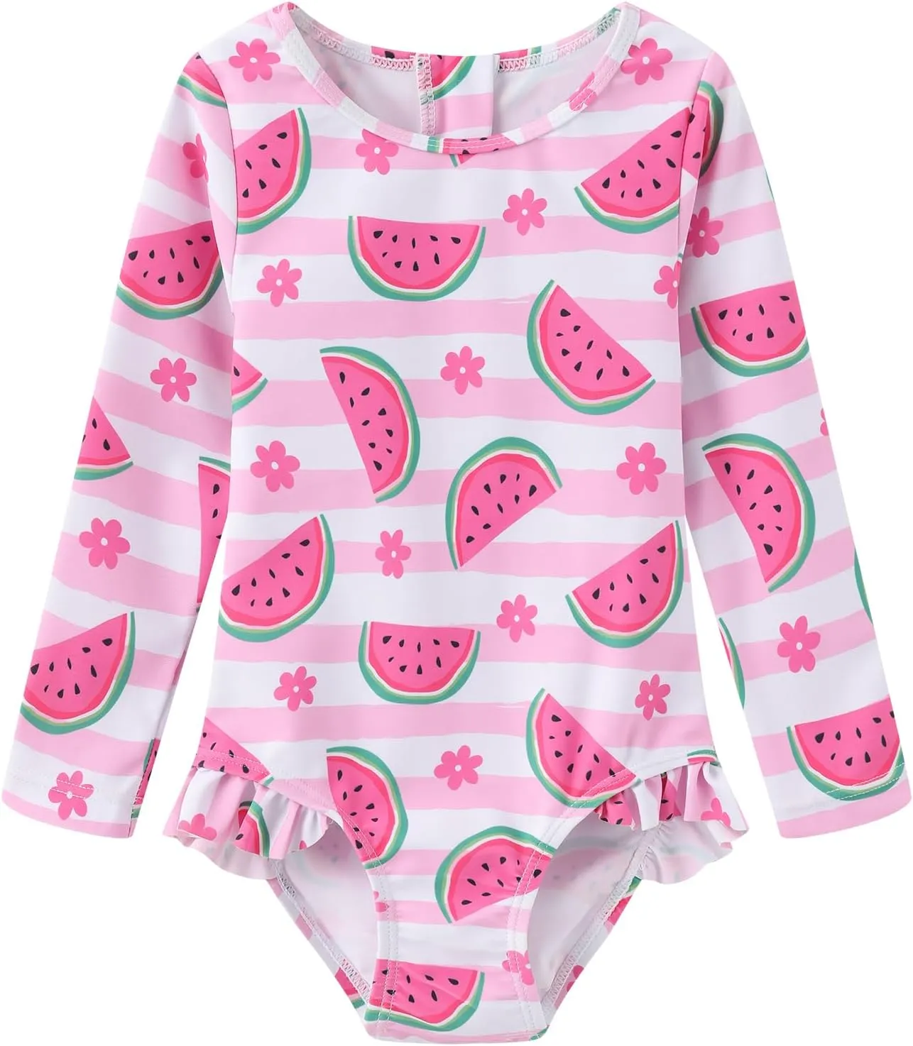 Baby and Toddler Girls One Piece Rash Guard Swimsuits for Girls Long Sleeve Swim Shirts with Sun Protection