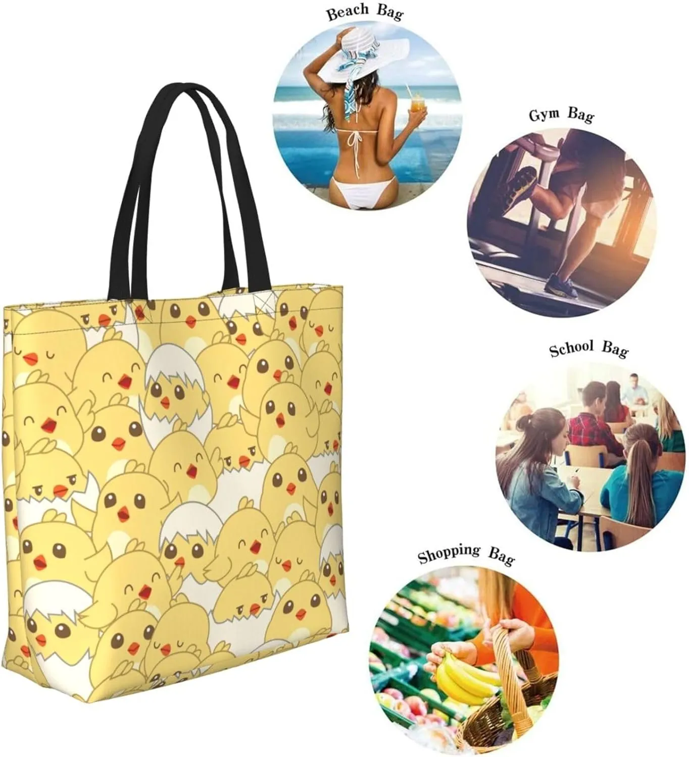 Baby Chicks Reusable Grocery bags Big Capacity Shopping Bag Canvas Shoulder Tote Handbag for Women Girls
