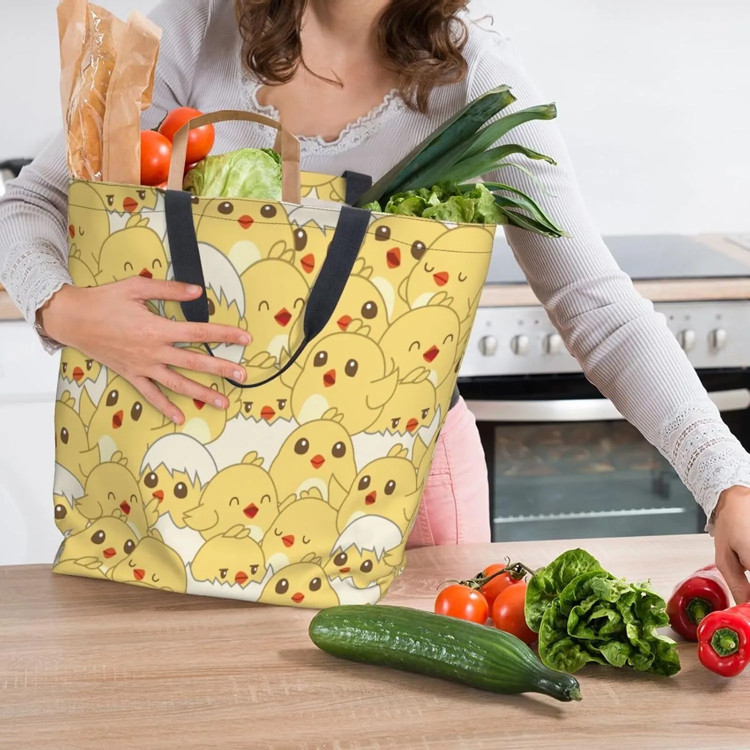 Baby Chicks Reusable Grocery bags Big Capacity Shopping Bag Canvas Shoulder Tote Handbag for Women Girls