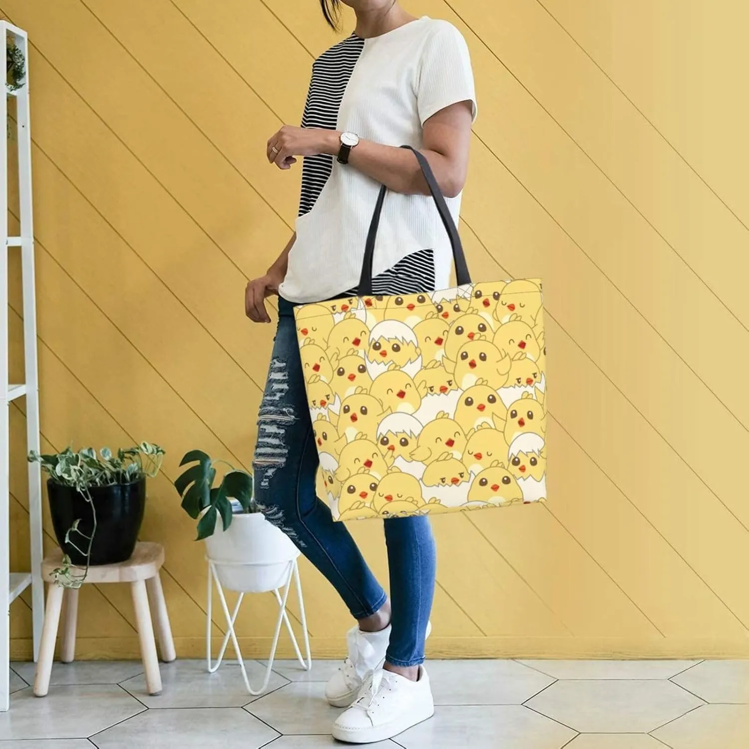 Baby Chicks Reusable Grocery bags Big Capacity Shopping Bag Canvas Shoulder Tote Handbag for Women Girls