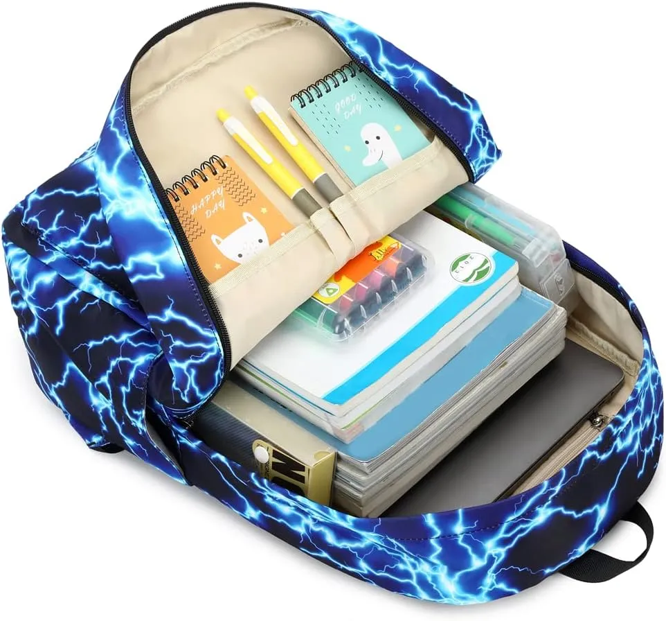 Backpack for Boys Elementary Bookbags Durable Lightweight Teenager Student School Bags Travel Waterproof Starry Lightning (1-Blue Lightning)