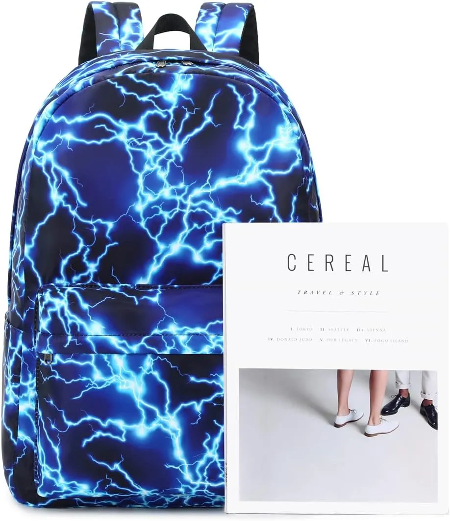 Backpack for Boys Elementary Bookbags Durable Lightweight Teenager Student School Bags Travel Waterproof Starry Lightning (1-Blue Lightning)