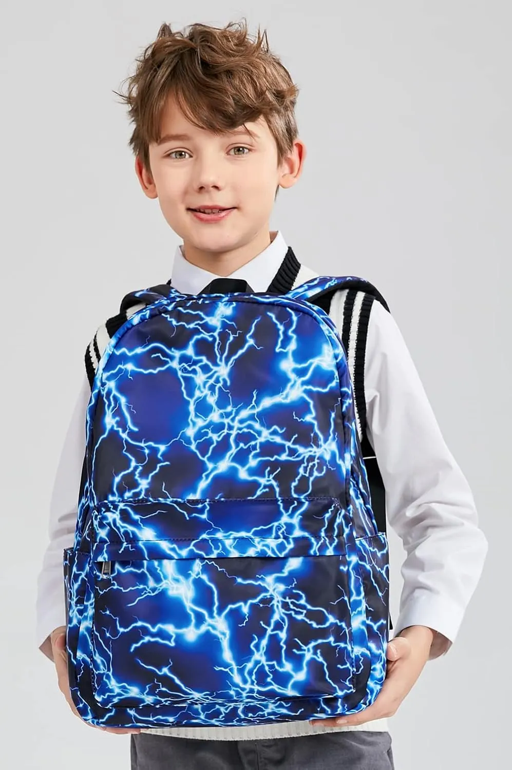 Backpack for Boys Elementary Bookbags Durable Lightweight Teenager Student School Bags Travel Waterproof Starry Lightning (1-Blue Lightning)
