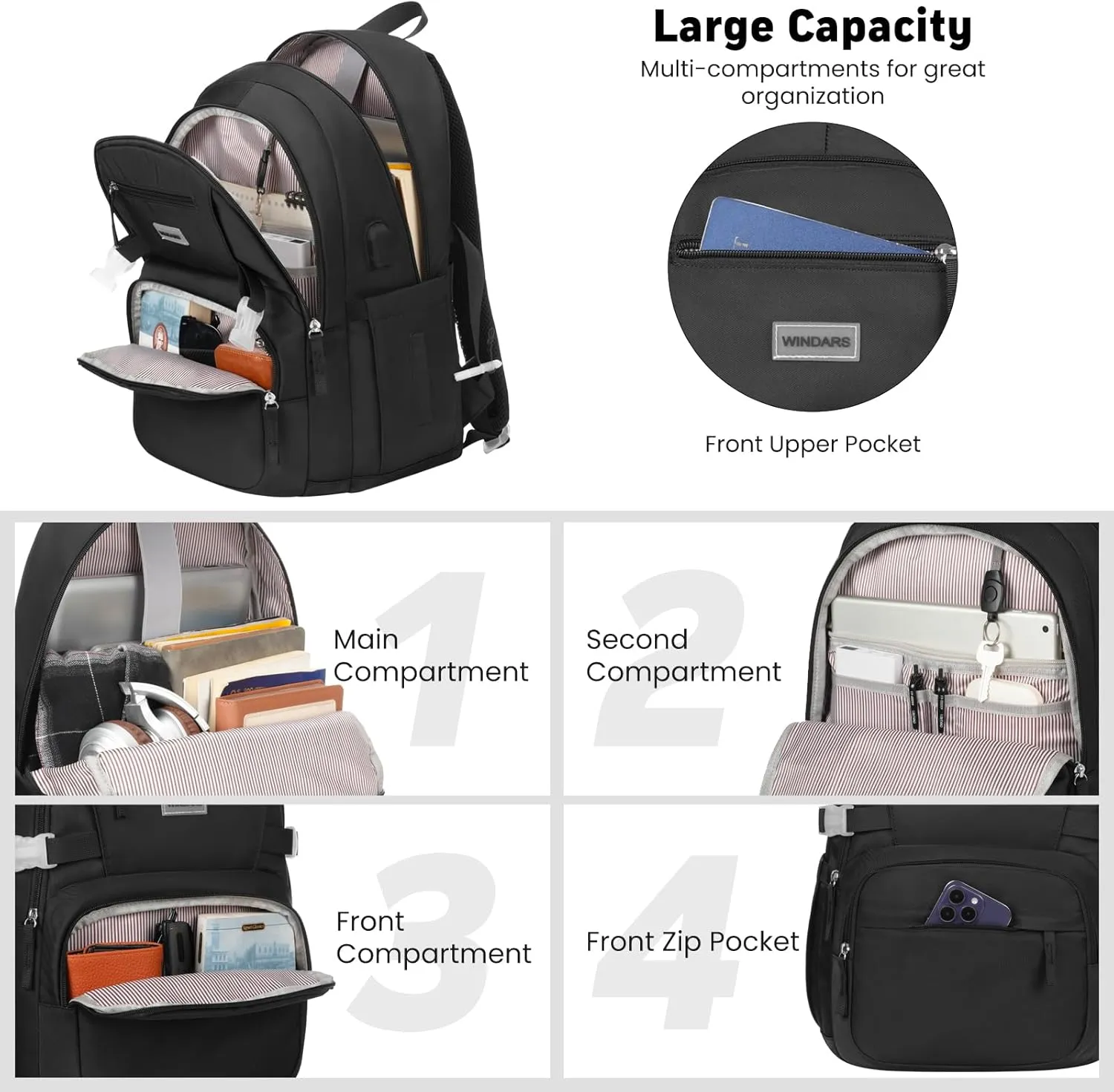 Backpack for School Girls, Cute High School Backpacks for Teens Women Student Large Bookbag 15.6 Inch Laptop Bag with USB Charger Port for College Work Travel Trip (Black)
