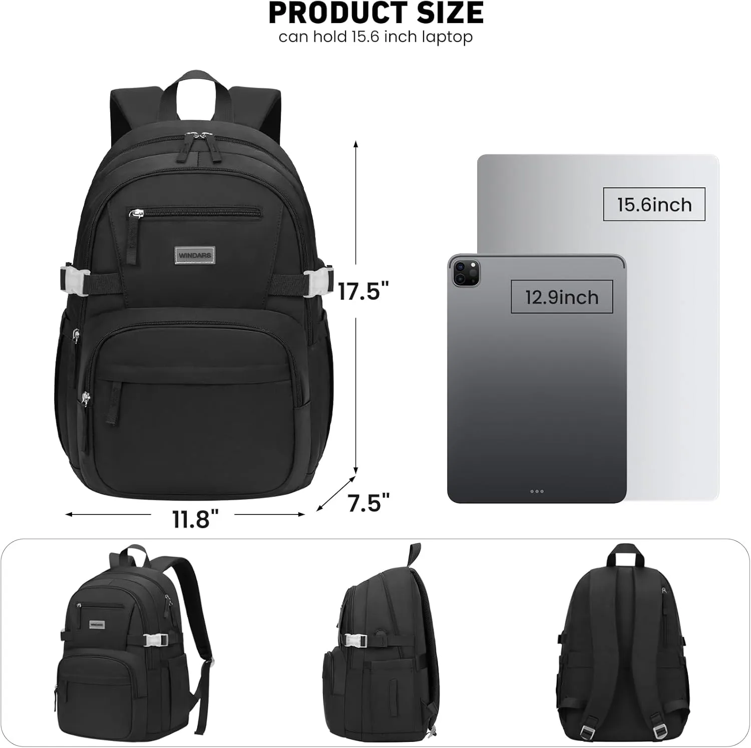 Backpack for School Girls, Cute High School Backpacks for Teens Women Student Large Bookbag 15.6 Inch Laptop Bag with USB Charger Port for College Work Travel Trip (Black)