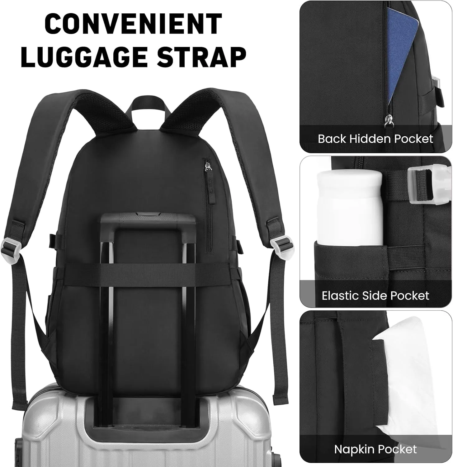 Backpack for School Girls, Cute High School Backpacks for Teens Women Student Large Bookbag 15.6 Inch Laptop Bag with USB Charger Port for College Work Travel Trip (Black)