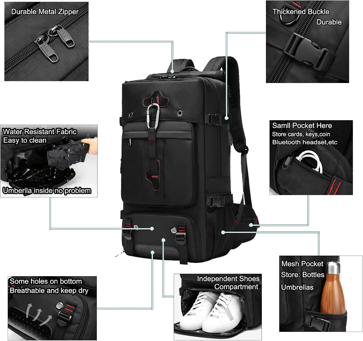 Backpack for Traveling On Airplane,Expandable Carry On Laptop Backpack for Men and Women,Outdoor Travel Bag,Black