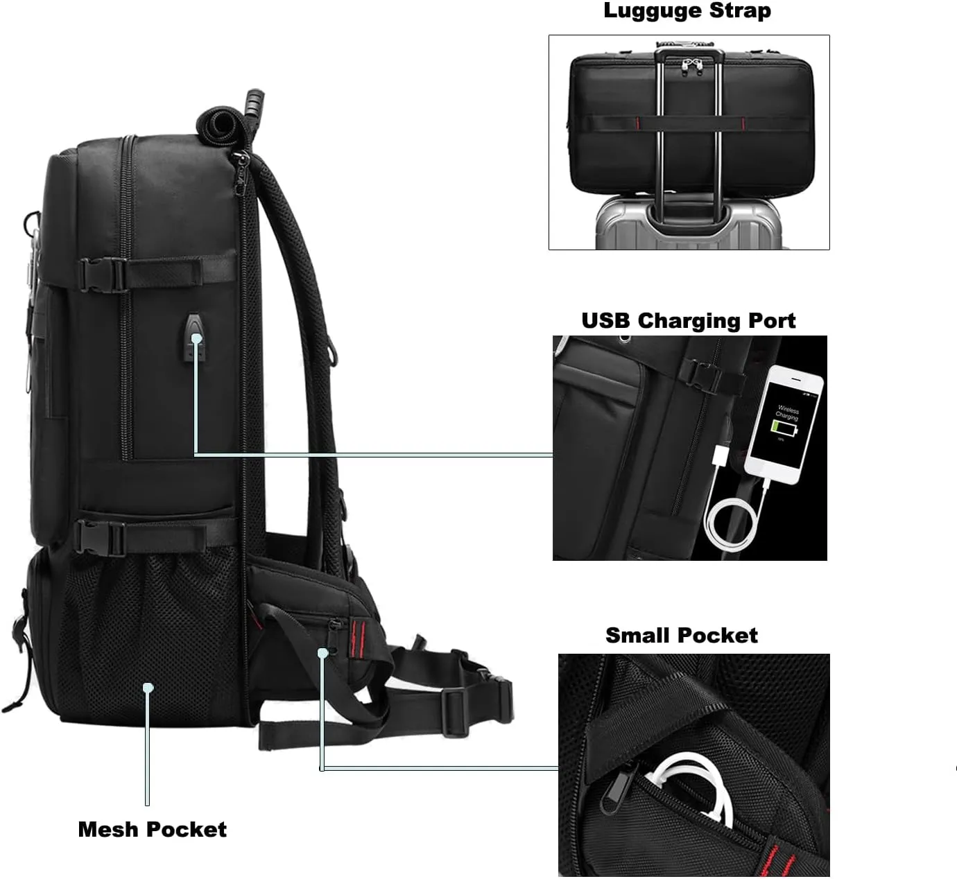 Backpack for Traveling On Airplane,Expandable Carry On Laptop Backpack for Men and Women,Outdoor Travel Bag,Black