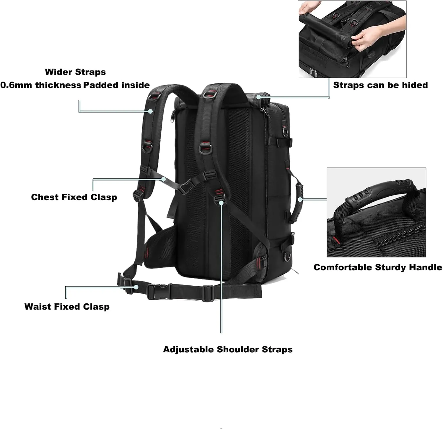Backpack for Traveling On Airplane,Expandable Carry On Laptop Backpack for Men and Women,Outdoor Travel Bag,Black