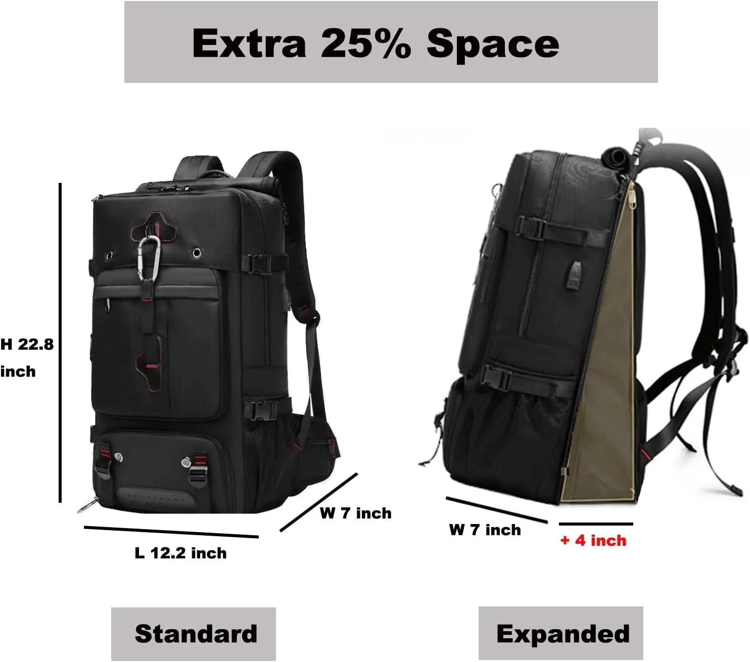 Backpack for Traveling On Airplane,Expandable Carry On Laptop Backpack for Men and Women,Outdoor Travel Bag,Black