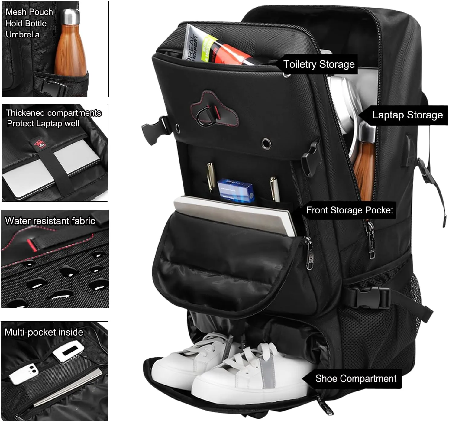 Backpack for Traveling On Airplane,Expandable Carry On Laptop Backpack for Men and Women,Outdoor Travel Bag,Black