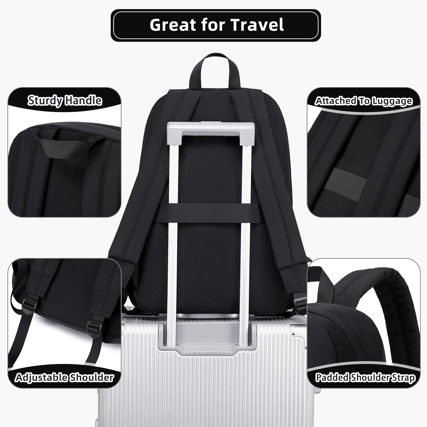Backpack for Women Men 17 Inch Laptop Back Pack Large College Bookbag Kids Elementary Middle High School Bag for Girls Boys Teens Students Lightweight Travel Work Backpacks Casual Daypack Black