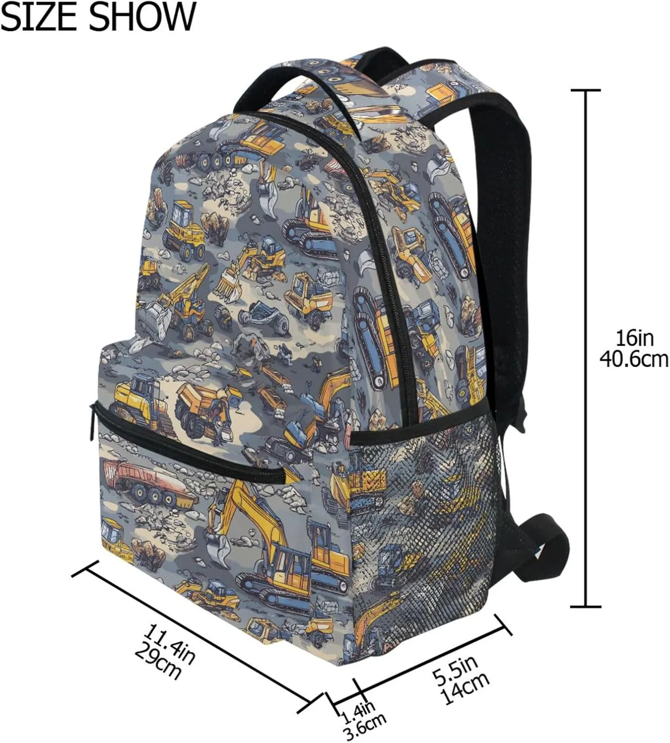Backpack for Women Men Fashion College School Computer Bag with Chest Strap for Business Work College Travel Trip Construction Vehicles