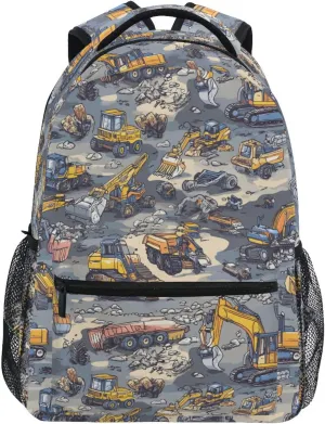 Backpack for Women Men Fashion College School Computer Bag with Chest Strap for Business Work College Travel Trip Construction Vehicles