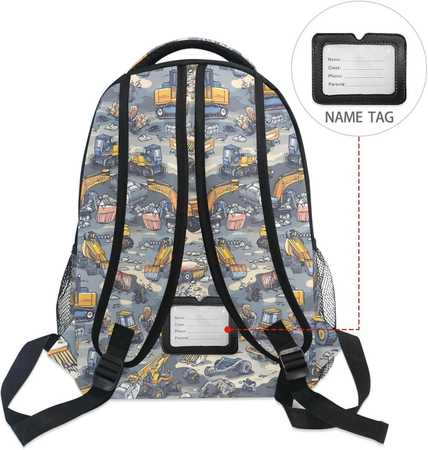 Backpack for Women Men Fashion College School Computer Bag with Chest Strap for Business Work College Travel Trip Construction Vehicles