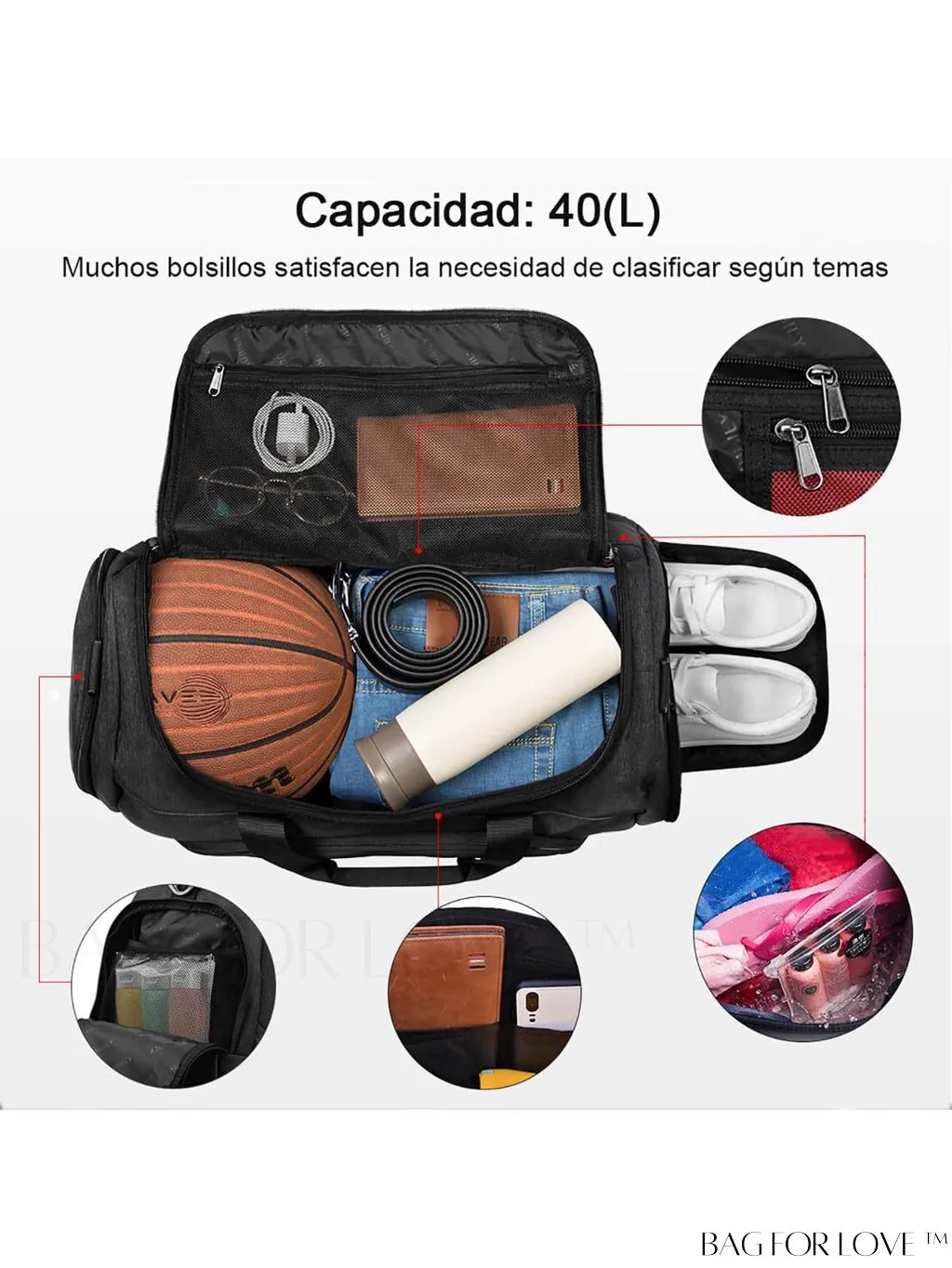 BagForLove - 40L Gym Duffle Bag with Wet Pocket and Shoe Compartment - Ideal for Sports and Travel