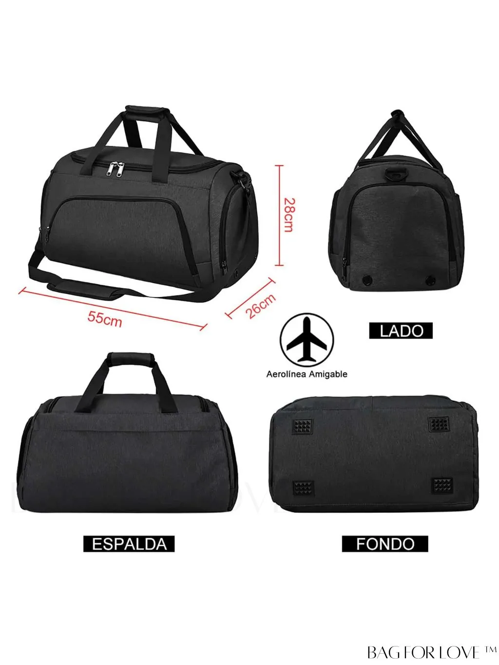 BagForLove - 40L Gym Duffle Bag with Wet Pocket and Shoe Compartment - Ideal for Sports and Travel
