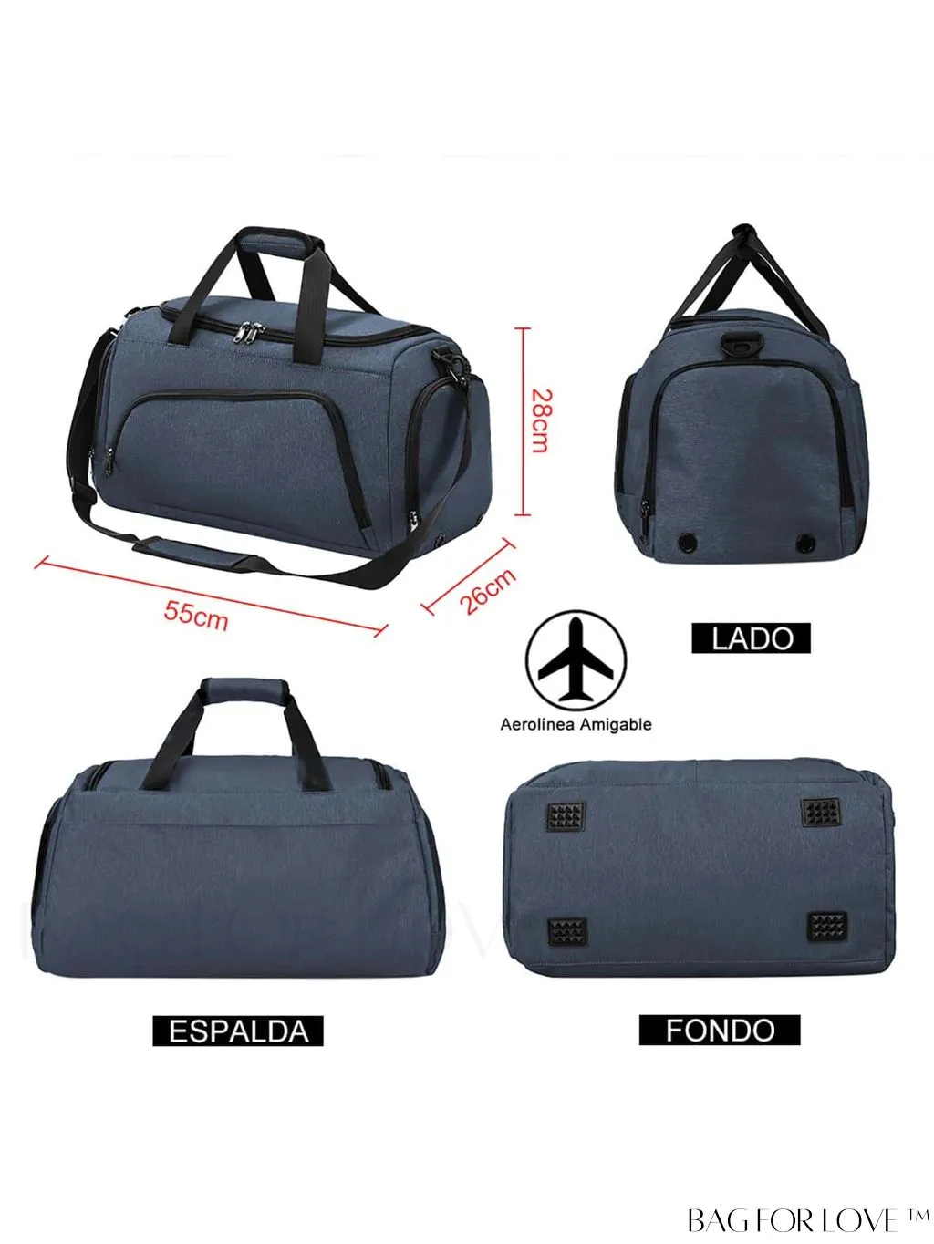 BagForLove - 40L Gym Duffle Bag with Wet Pocket and Shoe Compartment - Ideal for Sports and Travel