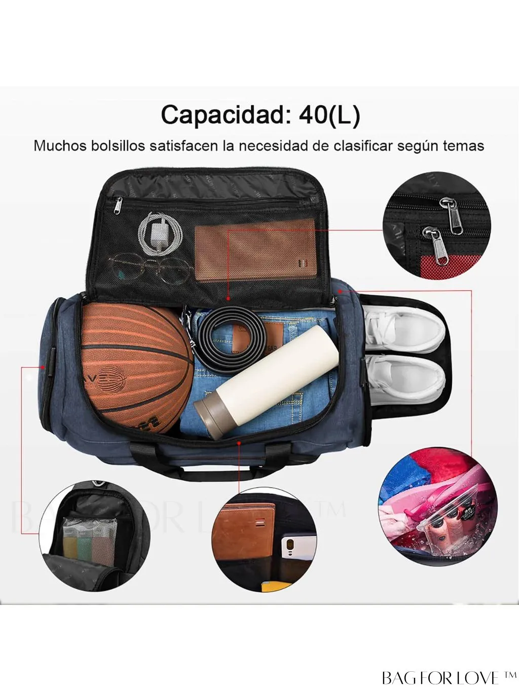 BagForLove - 40L Gym Duffle Bag with Wet Pocket and Shoe Compartment - Ideal for Sports and Travel