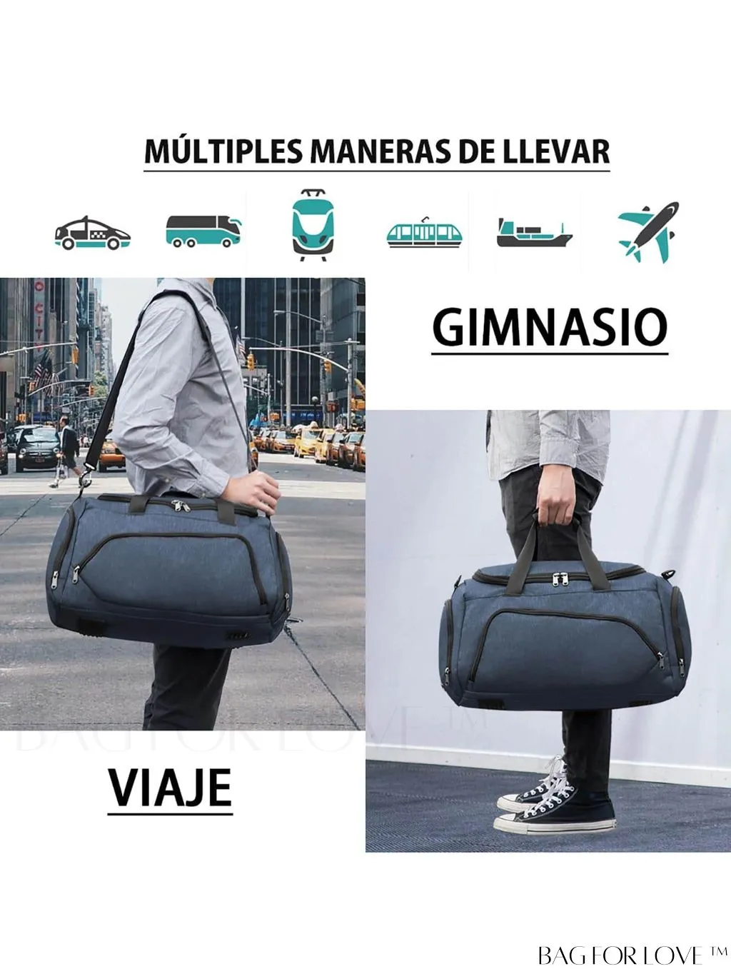 BagForLove - 40L Gym Duffle Bag with Wet Pocket and Shoe Compartment - Ideal for Sports and Travel