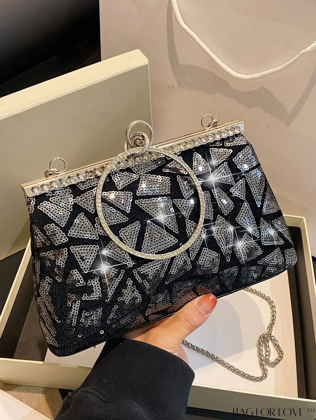 BagForLove - Chic Sequin Handbag with Ring Chain - Compact and Stylish